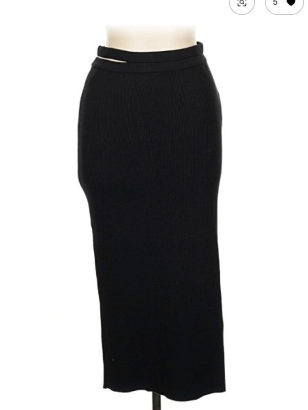 NWT Paola Bernardi Black Knit Cutout Designer Formal Midi Skirt L